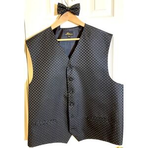 Louis Roth Mens XXL Navy Blue Polka Dot Quilted Formal Vest and Bow Tie Set